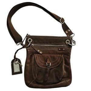 Fossil Leather Brown Vintage Shoulder Cross Body Organizer Compact Purse / Bag